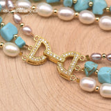Natural Turquoise Pearl Multilayer Charm Bracelet for Women