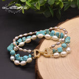 Natural Turquoise Pearl Multilayer Charm Bracelet for Women