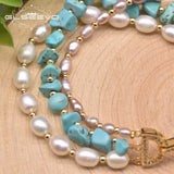 Natural Turquoise Pearl Multilayer Charm Bracelet for Women