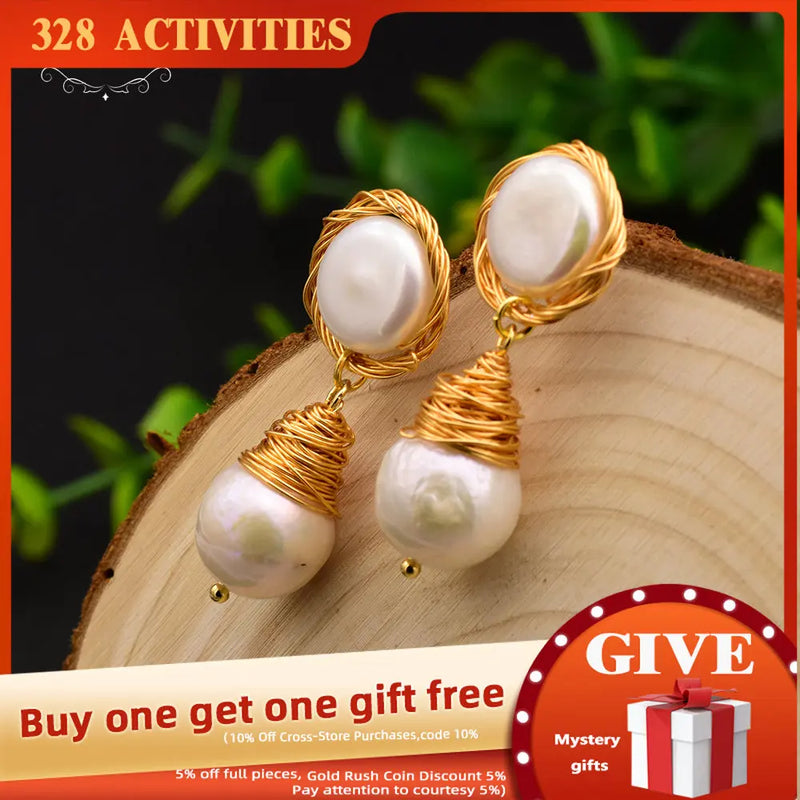 Baroque Pearl Dangle Earrings for Women Boho Style