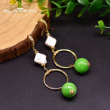 GLSEEVO Natural Pearl Drop Earrings Jade Dangle Jewelry GE0913