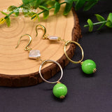 GLSEEVO Natural Pearl Drop Earrings Jade Dangle Jewelry GE0913