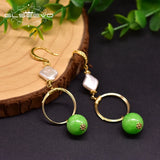 GLSEEVO Natural Pearl Drop Earrings Jade Dangle Jewelry GE0913