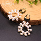 Natural Fresh Water Pearl Flower Drop Earrings Wedding Fine Jewelry