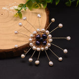 Round Freshwater Pearl Flower Brooch for Women Girls