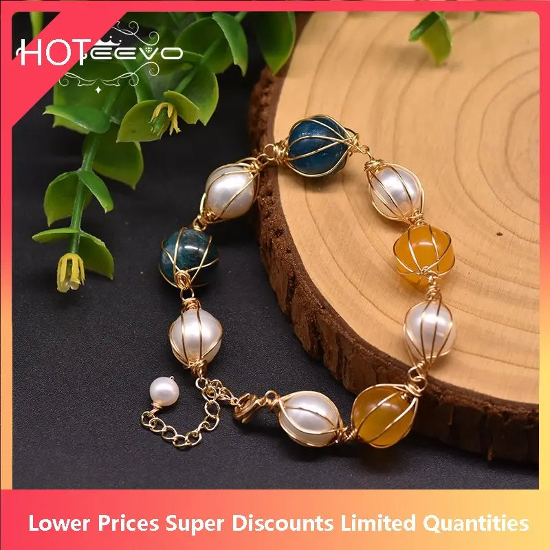 Fresh Water Pearl Jade Kyanite Bracelet Women Jewelry GB0202