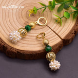 Green Stone Pearl Dangle Earrings for Women