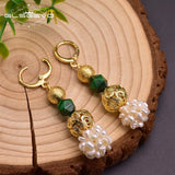 Green Stone Pearl Dangle Earrings for Women