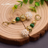 Green Stone Pearl Dangle Earrings for Women