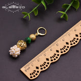 Green Stone Pearl Dangle Earrings for Women