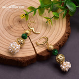 Green Stone Pearl Dangle Earrings for Women