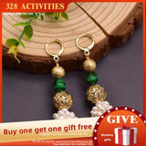 Green Stone Pearl Dangle Earrings for Women