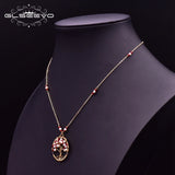 Pearl Red Glass Tree Pendant Boho Necklace Adjustable Jewelry