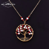 Pearl Red Glass Tree Pendant Boho Necklace Adjustable Jewelry