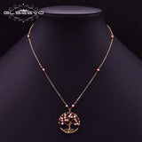 Pearl Red Glass Tree Pendant Boho Necklace Adjustable Jewelry