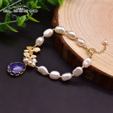 Baroque Pearl Lapis Lazuli Charms Bracelet Freshwater Anniversary Jewelry