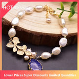 Baroque Pearl Lapis Lazuli Charms Bracelet Freshwater Anniversary Jewelry