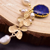 Baroque Pearl Lapis Lazuli Charms Bracelet Freshwater Anniversary Jewelry