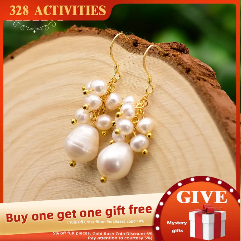 GLSEEVO Fresh Water Pearl Dangle Earrings Wedding Gift GE0658