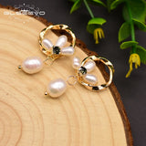 GLSEEVO Freshwater Pearl Round Earrings Zircon Jewelry GE0781
