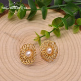 Sun Flower Freshwater Pearl Stud Earrings 925 Sterling Silver Fine Jewelry