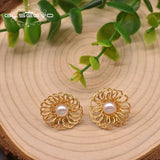 Sun Flower Freshwater Pearl Stud Earrings 925 Sterling Silver Fine Jewelry