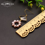GLSEEVO Purple Pearl Fan Drop Earrings 925 Sterling Silver