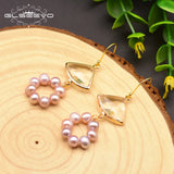 GLSEEVO Purple Pearl Fan Drop Earrings 925 Sterling Silver