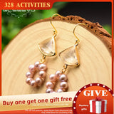 GLSEEVO Purple Pearl Fan Drop Earrings 925 Sterling Silver