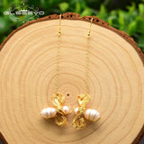 GLSEEVO Bee Long Dangle Earring Fresh Water Pearl Drop Earrings