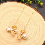 GLSEEVO Bee Long Dangle Earring Fresh Water Pearl Drop Earrings