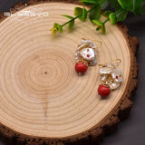 GLSEEVO Fresh Water Pearl Red Stone Dangle Earrings For Women