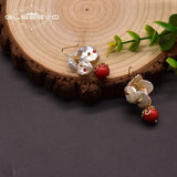 GLSEEVO Fresh Water Pearl Red Stone Dangle Earrings For Women