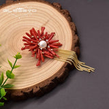 Baroque Pearl Brooch Coral Flower Jewelry