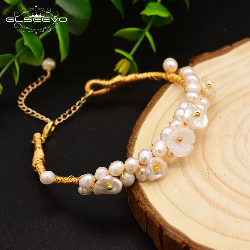 Natural Pearl Shell Flower Bracelet Adjustable GB0110