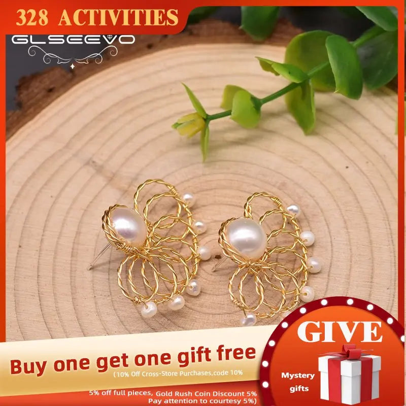 Baroque Pearl Earrings 925 Silver Wedding Jewelry GE0997A