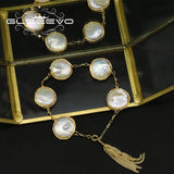 Baroque Flat Pearl Adjustable Tassel Bracelet GB0147