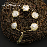 Baroque Flat Pearl Adjustable Tassel Bracelet GB0147