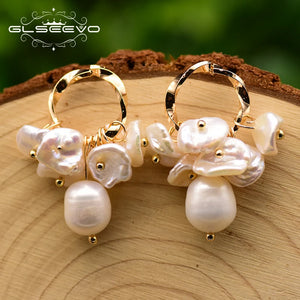 GLSEEVO Freshwater Pearl Tassel Drop Earrings Circle Piercing Fine Jewelry