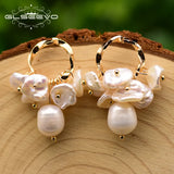 GLSEEVO Freshwater Pearl Tassel Drop Earrings Circle Piercing Fine Jewelry