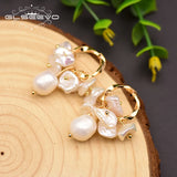 GLSEEVO Freshwater Pearl Tassel Drop Earrings Circle Piercing Fine Jewelry