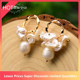 GLSEEVO Freshwater Pearl Tassel Drop Earrings Circle Piercing Fine Jewelry