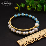 Purple Pearl Aquamarine Bangle Bride Wedding Jewelry