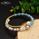 Purple Pearl Aquamarine Bangle Bride Wedding Jewelry