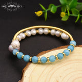 Purple Pearl Aquamarine Bangle Bride Wedding Jewelry