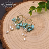 Freshwater Pearl Turquoise Drop Earrings 925 Silver Jewelry