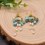 Freshwater Pearl Turquoise Drop Earrings 925 Silver Jewelry