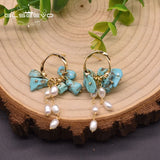 Freshwater Pearl Turquoise Drop Earrings 925 Silver Jewelry