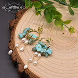 Freshwater Pearl Turquoise Drop Earrings 925 Silver Jewelry