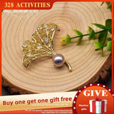 Baroque Pearl Brooch Ginkgo Leaf Jewelry GO0368A
